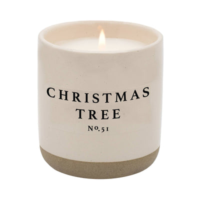 Gray Christmas Tree Soy Candle - Cream Stoneware Jar - 12 oz Sweet Water Decor