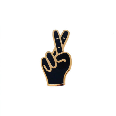 Tan Fingers Crossed Enamel Pin Old English Company