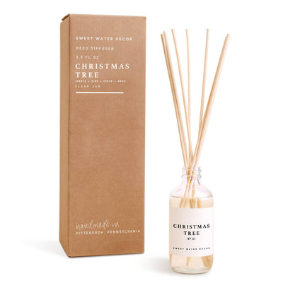 Rosy Brown Christmas Tree Reed Diffuser - Clear Jar - 3.5 oz Sweet Water Decor