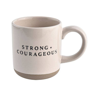 Gray Strong and Courageous - Cream Stoneware Coffee Mug - 14 oz Sweet Water Decor