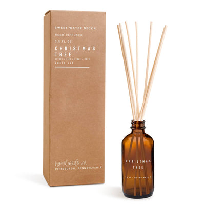 Rosy Brown Christmas Tree Reed Diffuser - Amber Jar - 3.5 oz Sweet Water Decor