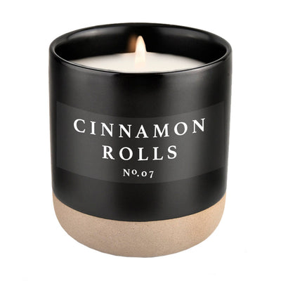 Dark Slate Gray Cinnamon Rolls Soy Candle - Black Stoneware Jar - 12 oz Sweet Water Decor