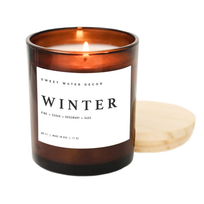 Wheat Winter Soy Candle - Amber Jar - 11 oz Sweet Water Decor