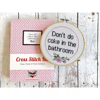Antique White Cross Stitch Kit - Don't do coke in the bathroom Curious Twist