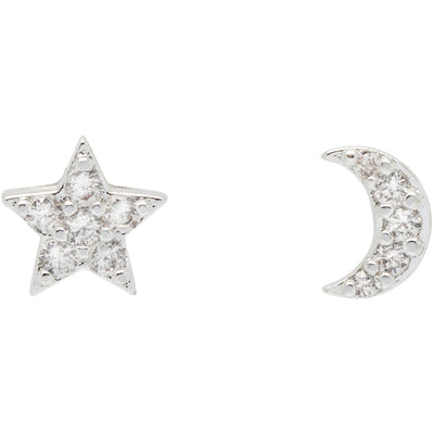 Light Gray Mismatched Star And Moon Stud Earrings Estella Bartlett