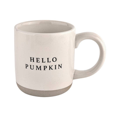 Light Gray Hello Pumpkin - Cream Stoneware Coffee Mug - 14 oz Sweet Water Decor